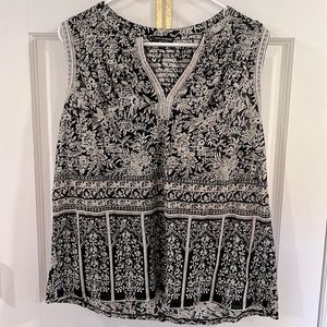 Lucky Brand Black & White Patterned Tank Size L